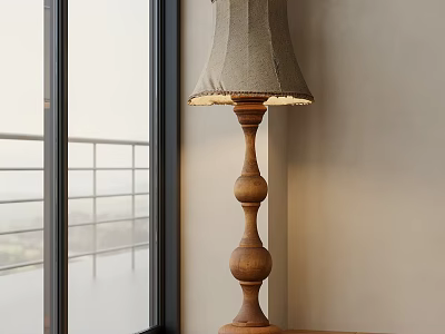 Modern Wooden Floor Lamp With Fabric Shade For Indoor Living Space 3d model