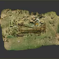 Miniature Scene Construction Model With Green Grass Earth And Vintage Yellow Cart