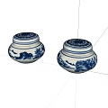 Two Traditional Blue and White Ceramic Jars with Landscape Patterned Lids