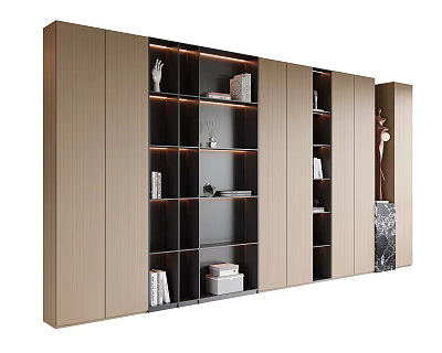 Modern Decorative Cabinet With Open Shelves Books Decorative Items And Warm Lighting 3d model