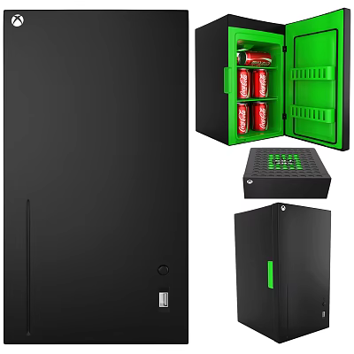 Modern Black Refrigerator Freezer With Green Interior And Coca-Cola Cans Storage 3d model