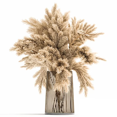 Natural Dried Pampas Grass in Striped Wooden Vase for Decorative Home Interior 3d model