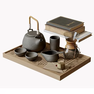 New Chinese Teapot Teacup Tea Tray Books 3d model