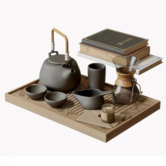 New Chinese Teapot Teacup Tea Tray Books 3d model