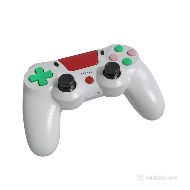 White Game Controller With Green Cross Button Red Panel Black Joysticks And Colored Buttons 3d model 