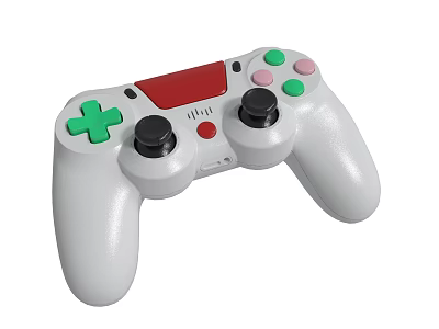 White Game Controller With Green Cross Button Red Panel Black Joysticks And Colored Buttons 3d model