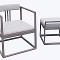 Modern Upholstered Dining Chair With Light Gray Seat And Matching Stool