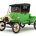 Vintage Green Classic Car With Black Soft Top Gold Accents And Classic Design