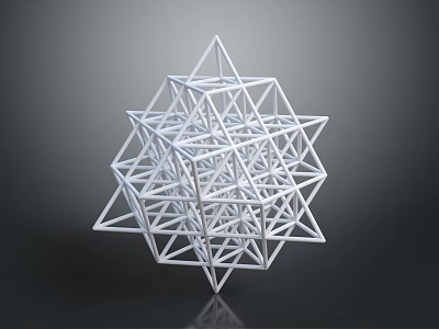 White Geometric 3D Wireframe Structure With Triangular Faces And Reflective Base 3d model