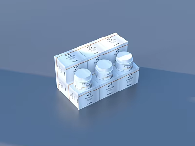Elegant Cosmetics Skincare Products With White Packaging And Stacked Cream Jars 3d model