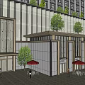 Modern Building Exterior With Glass Curtain Wall Trees And White Car On Street