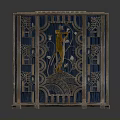 Art Deco Style Cabinet Furniture With Blue Gold Carved Patterns And Intricate Designs