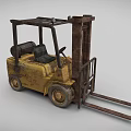 Rusty Yellow Industrial Forklift Utility Vehicle For Warehouse Lifting Tasks