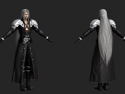 Silver Haired Fantasy Character Design With Black Robe Silver Shoulder Armor And Front Back Views 3d model