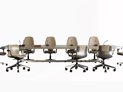 Modern Conference Table With Rolling Office Chairs And Glass Top Surface 3d model