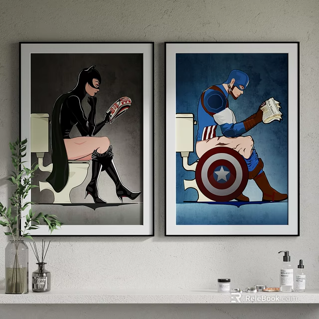 Comic Style Superhero Portrait Art Featuring Toilet Scene With Eating Characters 3d model