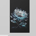 Decorative Plant Painting With Blue And White Gradient Flower On Black Background