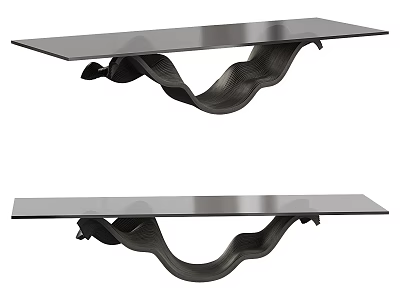 Modern Glass Top Coffee Table With Black Curved Wavy Base Design 3d model