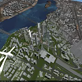 Aerial Planning of Modern City With River Bridges Skyscrapers Green Spaces and Roads