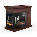 Wooden Fireplace Unit With Black Glass Doors Side Cabinet And Simulated Flames