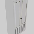 Modern White Cabinet with Gold Trimmed Doors and Vertical Slats Design