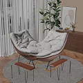 Cozy White Padded Wooden Rocking Chair With Footstool By Window On Grey Rug With Green Plant