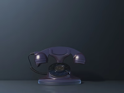 Vintage Digital Telephone with Classic Rotary Dial on Dark Surface 3d model