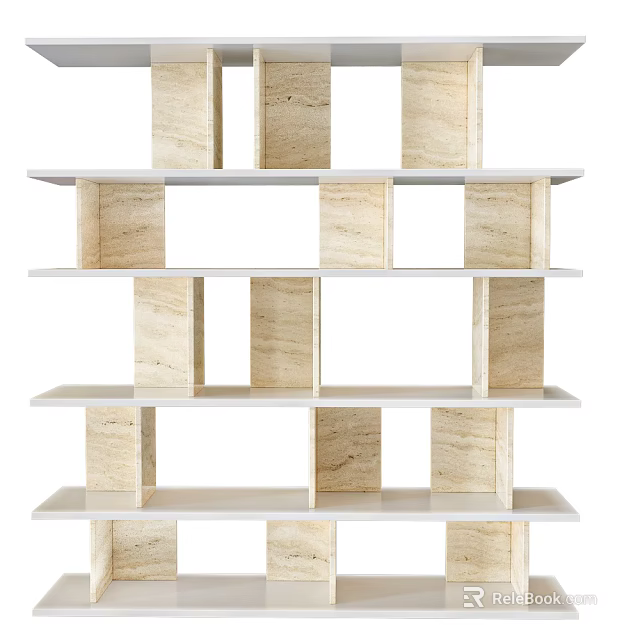 Light Colored Open Bookcase With Modern Geometric Shelves And Marble Like Texture 3d model