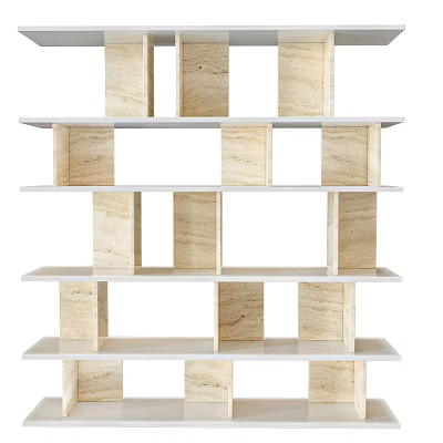 Light Colored Open Bookcase With Modern Geometric Shelves And Marble Like Texture 3d model