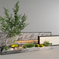 Stone Texture Landscape Wall With Bamboo Plant Small Greenery And Pebbles 3d model