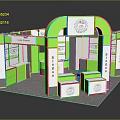 Green And White Exhibition Stand With Curved Archway Display Counters And Units