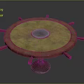 Circular Small Watercraft With Red Rim Yellow Surface Silver Center Disk And Paddles