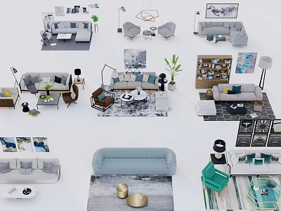 Modern Living Room Interior With Sofa Coffee Table Set Lamps Plants And Decorative Rugs 3d model