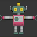 Toy Robot With Green Head Pink Body Yellow Antenna And Spring Legs Mechanical Arms Claws