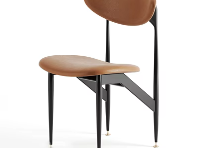 Modern Minimalist Leisure Chair With Brown Leather Upholstered Seat And Black Metal Legs 3d model