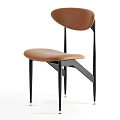 Modern Minimalist Leisure Chair With Brown Leather Upholstered Seat And Black Metal Legs