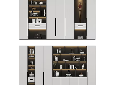 Modern Bookcase Interior Design With Open Shelves Drawers Books And Decorative Items 3d model