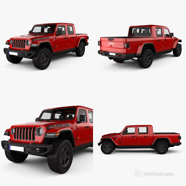 Red Jeep Pickup Truck Exterior Design With Multiple Angles View 3d model 