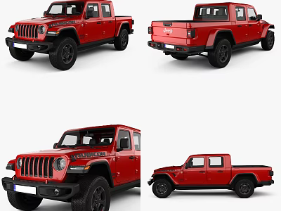 Red Jeep Pickup Truck Exterior Design With Multiple Angles View 3d model