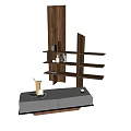 Modern Geometric Coffee Table with Gray Top and Wooden Base Featuring Decorative Tray Accessories