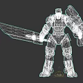 Game Movie Mech Warrior Character with Large Sword Characters Dark Orange Accents Sci Fi