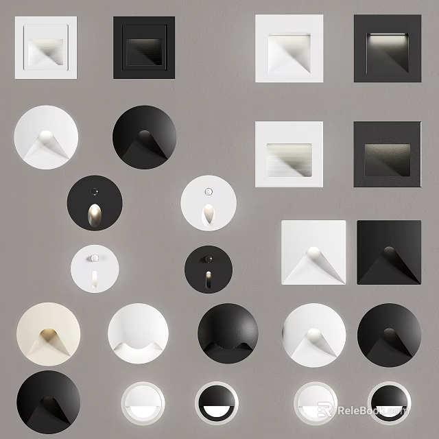 Modern Black And White Wall Lamps With Round And Square Shapes 3d model 