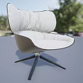 Modern Leisure Chair With Beige Leather Upholstery Curved Backrest And Swivel Base