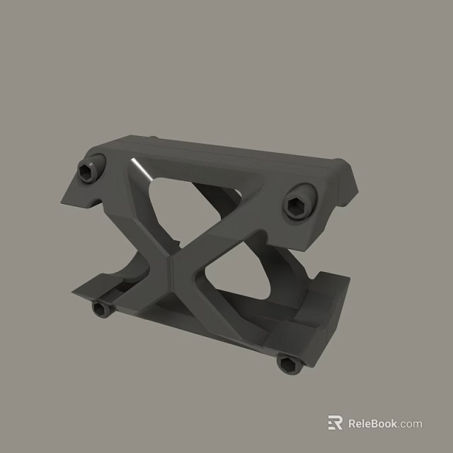 Industrial Gray Mechanical Bracket with Cross Design and Mounting Holes 3d model 