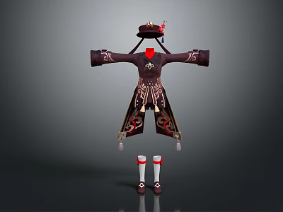 Elegant Traditional Chinese Robe With Ornate Embroidered Patterns Red Accents Hat And Socks 3d model
