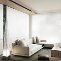 Decorative White Inflatable In Modern Minimalist Living Room With White Sofa Wooden Coffee Table Blinds