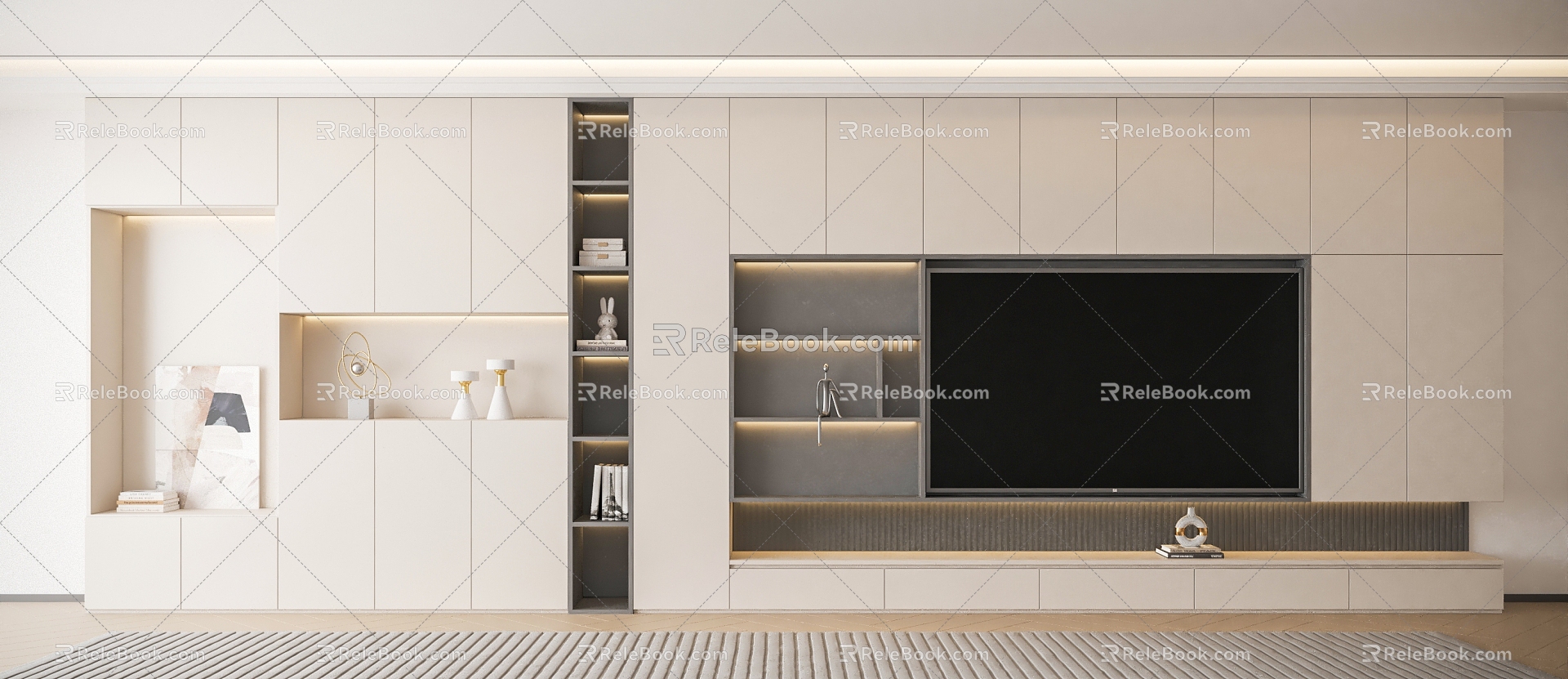 Modern cream TV background wall 3d model