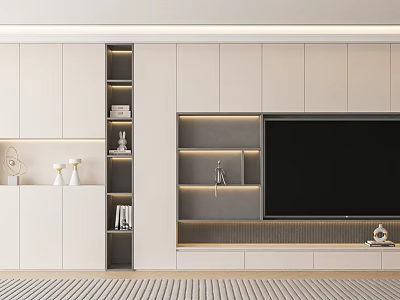 Modern White and Gray TV Wall Unit with Built in LED Lighting Open Shelves and Storage 3d model