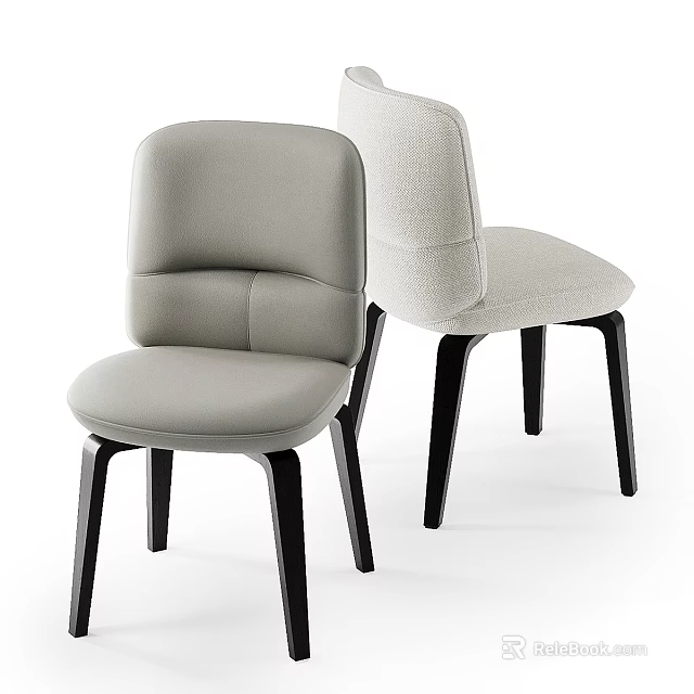 Modern Upholstered Single Chair With Gray Light Colored Seat And Black Legs 3d model 