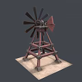 Decorative Wooden Windmill Model With Red Brown Structure Blades On Square Base